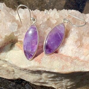 CHEVRON AMETHYST 925 STERLING SILVER EARRINGS, NEW
